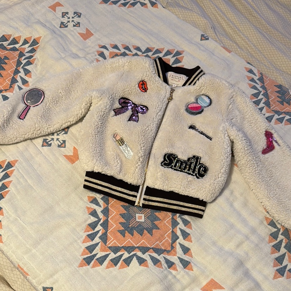 Kids White Fleece Jacket with Patches